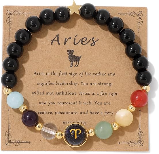 Zodiac Bracelets for Women 12 Constellations 8mm Healing Crystal Bracelet Mens Black Beaded Bracelets Natural Stone Bracelets Birthstone Gifts Zodiac Gifts for Women - Aries Earrings for men
