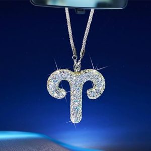 Bling Car Accessories for Women, 12 Zodiac Constellation Charm Crystal Pendant, Rear View Mirror Cute Crystal Pendant, Lucky Gifts Girly Diamond Rhinestone Charm Interior Aries - Pisces Car Accessories for men