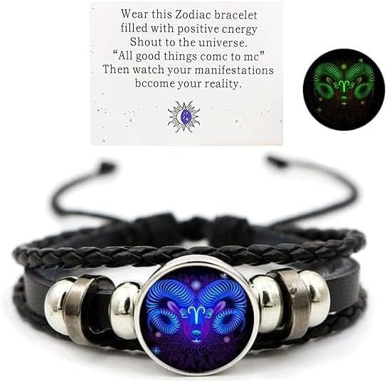 Gleym Bracelet, Zodiac Signs Spirit Bracelet, Multilayer Adjustable 12 Constellation Zodiac PU Leather Bracelet, Gleym Manifestation Bracelet Jewelry Gifts for Women and Man - Aries Bracelet for men