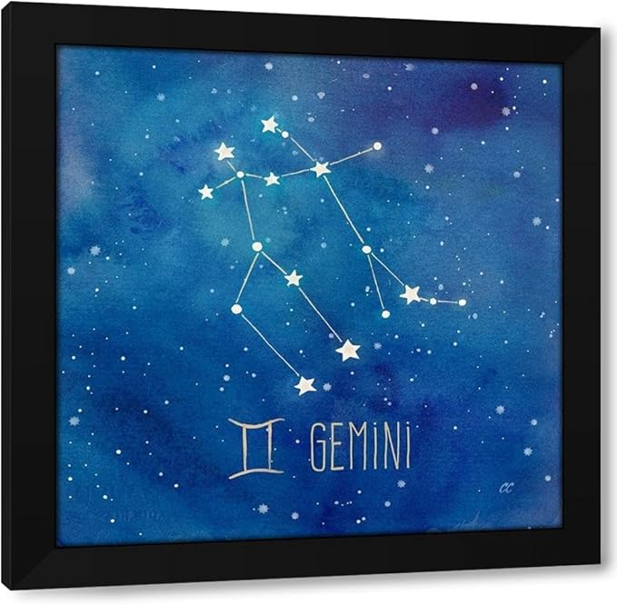 Coulter, Cynthia 36x36 Huge Black Modern Framed Canvas Art Print Titled: Star Sign Gemini - Gemini Canvas for men