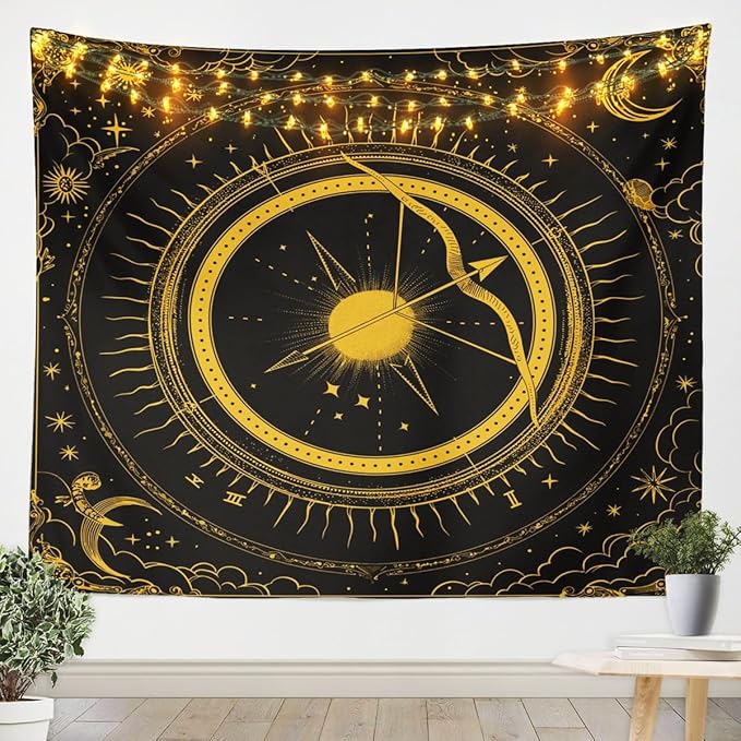 Sagittarius Tapestry 12 Horoscope Astrology Wall Tapestry Constellation Theme Tapestries Boho Sun and Moon Starry Sky Wall Hangings Bohemian Western Exotic Galaxy Style Wall Art Tapestry,59”x59” - Sagittarius Home Decor for men
