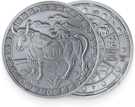 Artisan Owl Constellation Challenge Coin - Zodiac Sign Collectible Silver Plated Commemorative Coins - Souvenir and Collection Gift (40x3mm, Taurus) - Taurus for men