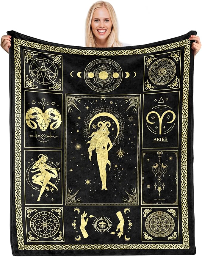 Aries Gifts for Men Women,Aries Sherpa Blanket,Astrology Gifts Zodiac Gifts Aries Birthday Gifts for Women,Horoscopes Gifts Double Layer Fabric Warm Blankets,60" X 50" - Aries Blanket for men