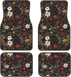 Vintage Floral Car Floor Mats Flower Pattern Car Floor Mats Universal Fit SUVS,Sedan,Vans Daisy Leaf Herbs Car Carpets for Cute Women,Girly Full Set of 4 Car Accessories - Virgo Car Floor Mat for men