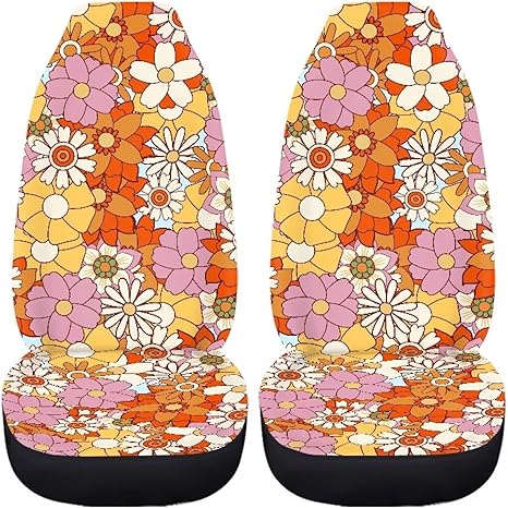 Hippie Flower Yellow Car Seat Covers for Front Seats 2 Pack Auto Cushion Protector Universal Fit Most Truck SUV Van Sedan Car Interior Accessories for Women Girl - Aries Car Seat Cover for men