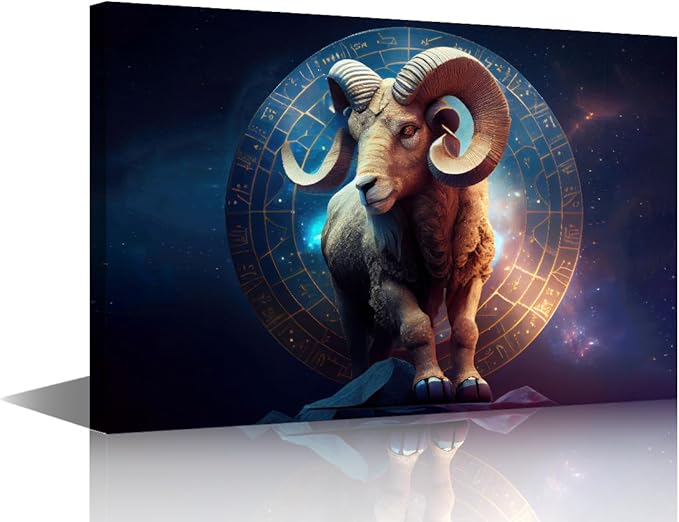 Wall Art for Living Room 1 Panel Straightforward and Passionate Aries Pictures Posters for Home Room Office Club Decoration, Zodiac Signs Artwork Wooden Framed Gallery-Wrapped, 24" Wx16 H - Aries Poster for men