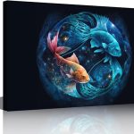 Wall Art for Living Room 1 Panel Gentle and Kind Pisces Pictures Print on Canvas for Home Office Decorations, Zodiac Signs Art Stretched Framed Gallery-Wrapped Ready to Hang, 24" Wx16 H - Pisces Canvas for men