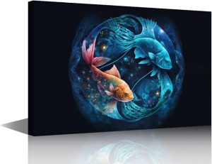 Wall Art for Living Room 1 Panel Gentle and Kind Pisces Pictures Print on Canvas for Home Office Decorations, Zodiac Signs Art Stretched Framed Gallery-Wrapped Ready to Hang, 24" Wx16 H - Pisces Canvas for men