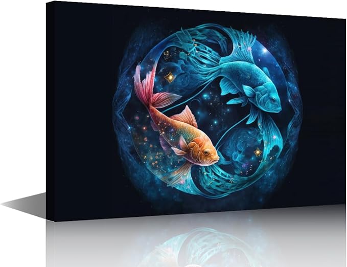 Wall Art for Living Room 1 Panel Gentle and Kind Pisces Pictures Print on Canvas for Home Office Decorations, Zodiac Signs Art Stretched Framed Gallery-Wrapped Ready to Hang, 24" Wx16 H - Pisces Canvas for men