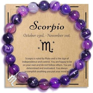 Scorpio Bracelets Birthday Gifts, Zodiac Astrology Bracelets Present for Women, Horoscope Scorpio Constellation Crystal Purple Unique Jewelry with Wish Card for Mom Friend Lady - Scorpio Products for men