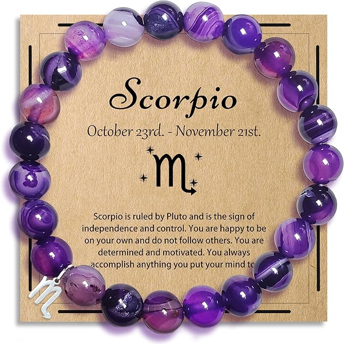Scorpio Bracelets Birthday Gifts, Zodiac Astrology Bracelets Present for Women, Horoscope Scorpio Constellation Crystal Purple Unique Jewelry with Wish Card for Mom Friend Lady - Scorpio Products for men