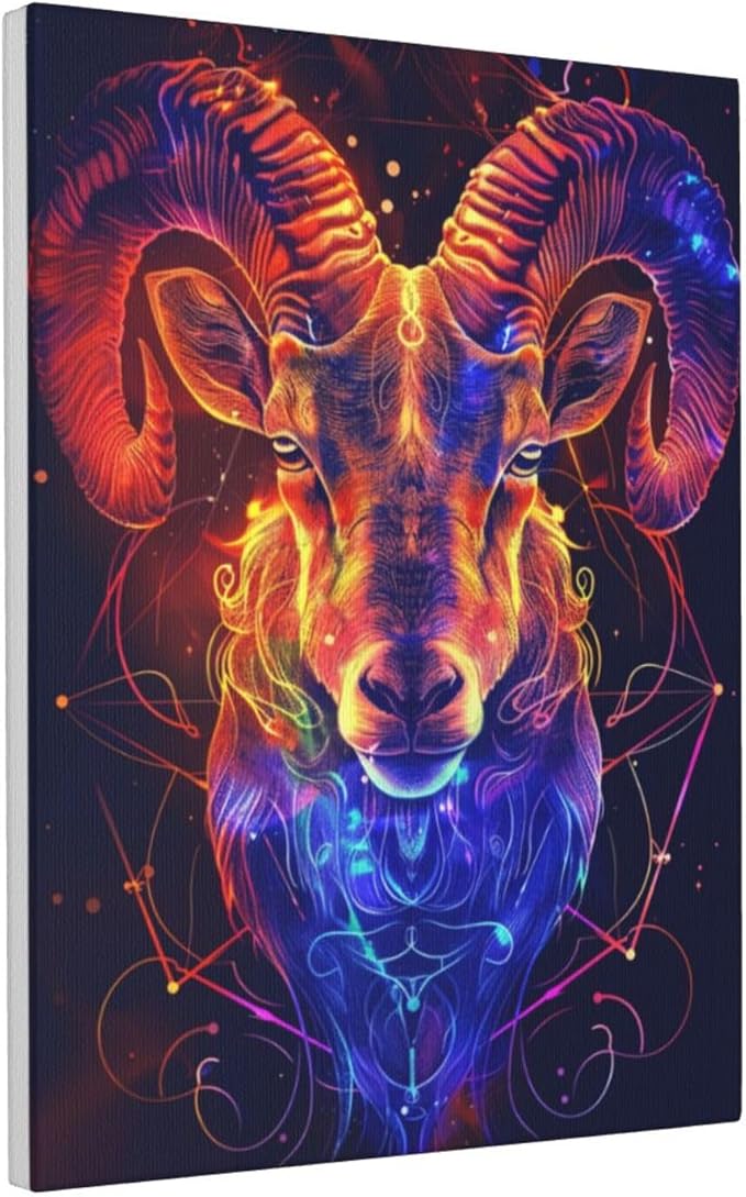 MA6GE8DE Twelve Zodiac Signs Aries Frameless Canvas Painting,Home Decor Living Room Accessories,Colorful Twelve Zodiac Signs Aries Decoration Paintings Canvas,Gift For zodiac sign Lovers 12x16 inch - Aries Canvas for men