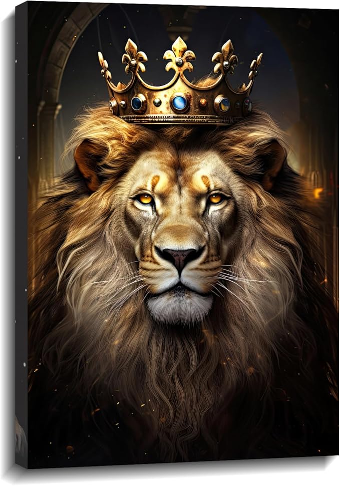KPLUNDO King Lion Canvas Wall Art Lion Picture Wall Decor Wild Animal Painting Print Modern Artwork for Living Room Bedroom Home Office Decor Frame Ready to Hang(Art-4,12.00x18.00 inch) - Leo Canvas for men