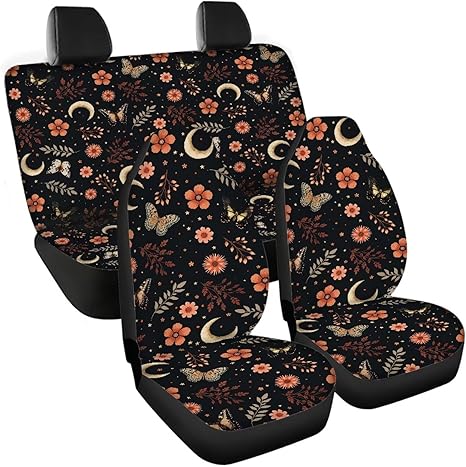 Car Seat Covers 4 Pcs for Women, Moon Butterfly Floral Front Seat Cushion Split Rear Seat Protector Universal Fit for Trucks Sedan SUV Car Accessories for Men - Aries Car Seat Cover for men