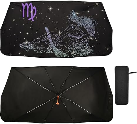 Constellation Zodiac Sign Virgo Windshield Sun Shade Umbrella, Car Window Shades Cover Visor Protector Foldable Automotive for Most Vehicles Sedan SUV - Aries Car Ornament for men