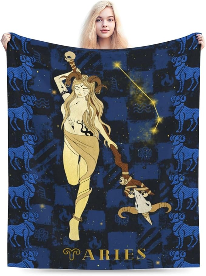 Constellation Aries Throw Blanket Flannel Zodiac Sign for Couch Bed Sofa Fuzzy Travelling Car for Women Man (60"x50", Aries) - Aries Blanket for men