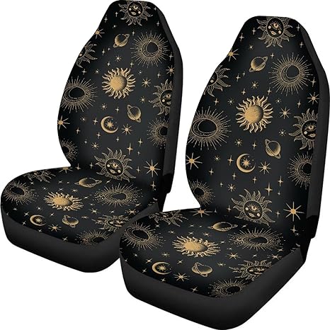 INSTANTARTS Sun and Moon Star 2 PCS Car Seat Covers for Front Seat Cushion Auto Seat Cover Car Bucket Seats Protector Covers Universal fit for SUV Sedan Van - Aries Car Seat Cover for men