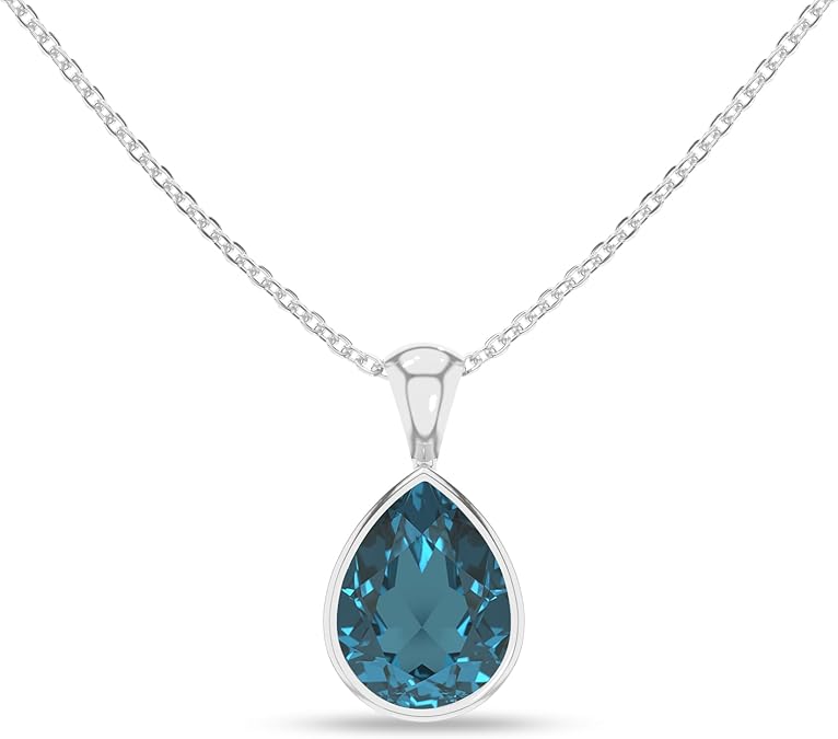 Natural London Blue Topaz Pendant Necklaces for Women in Sterling Silver/18K Yellow Gold/Rose Gold Vermeil, November Birthstone Jewelry Gifts for Her Birthday, Anniversary(Oval, Pear, Round) - Aries Necklace for men