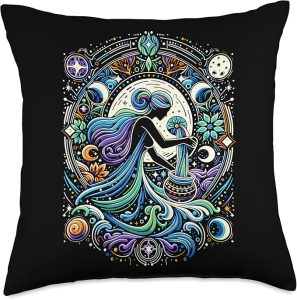 Zodiac Aquarius Astrology Pouring Water Birthday Sign Throw Pillow - Aquarius Pillow for men