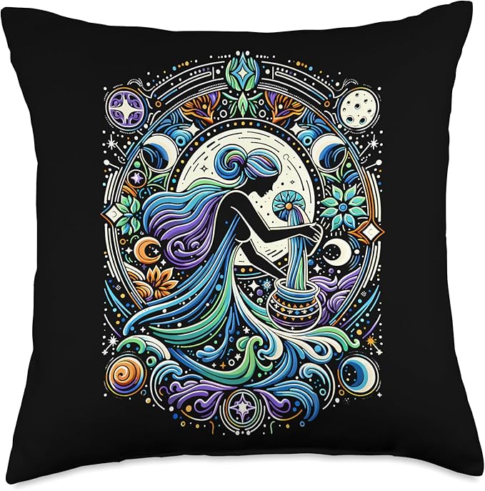 Zodiac Aquarius Astrology Pouring Water Birthday Sign Throw Pillow - Aquarius Pillow for men