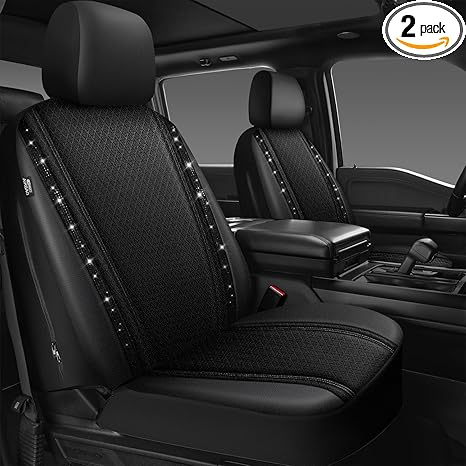 CAR PASS Memory Foam Mesh Bling Diamond Car Seat Cover 2 Front Seats Breathable Soft Sponge Universal Shining Glitter Sparkly Crystal Fit Armrest Automotive Truck SUV Cute Women Girl, Black Rhinestone - Aries Car Seat Cover for men