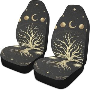Sacred-tree-celestial-moon Front Car Seat Covers Set of 1, Bucket Seats Protector Decor Fit Most Vehicle, Cars, Sedan, Truck, SUV, Van - Aquarius Car Seat Cover for men
