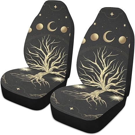 Sacred-tree-celestial-moon Front Car Seat Covers Set of 1, Bucket Seats Protector Decor Fit Most Vehicle, Cars, Sedan, Truck, SUV, Van - Aquarius Car Seat Cover for men
