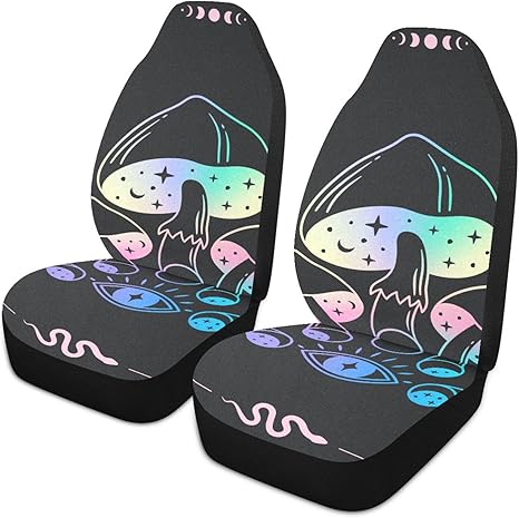 Magic-mushrooms-moon-print Front Car Seat Covers Set of 2, Bucket Seats Protector Decor Fit Most Vehicle, Cars, Sedan, Truck, SUV, Van - Aquarius Car Seat Cover for men