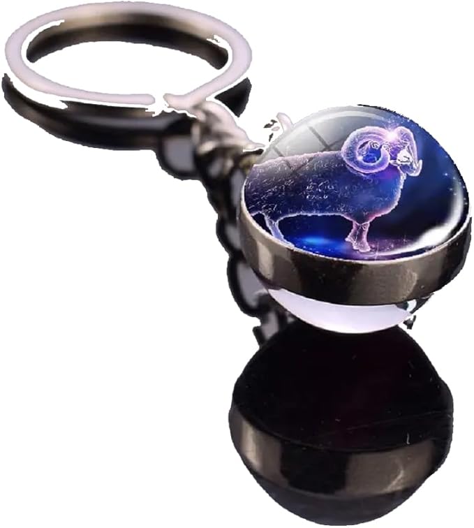 Astrology Sign Glow in the Dark Orb Keychain - Aries Keychain for men