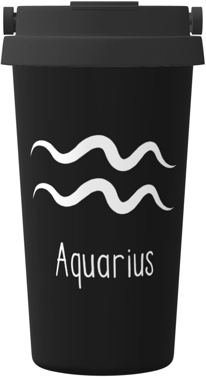 Aquarius Sign Coffee Cup Stainless Steel With lid Coffee Mug, For Home, Office, Travel - Aquarius Mug for men