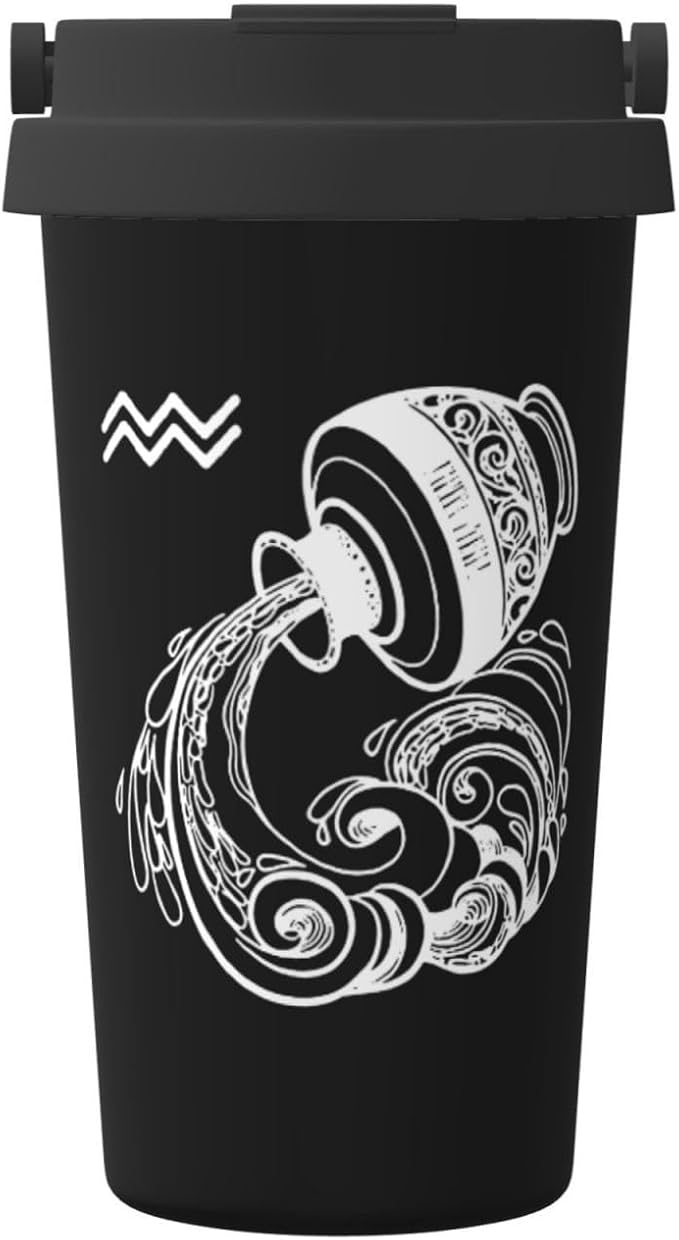 Zodiac Sign Aquarius Insulated Coffee Mug Stainless Steel With lid Coffee Mug, For Home, Office, Travel - Aquarius Mug for men
