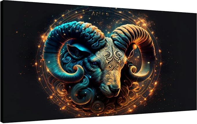 XidexFara Canvas Wall Art for Living Room Bedroom Aries Zodiac Sign Horoscope Symbol Magic Astrology Aries Fantastic Big Large Wall Art Decor Framed Painting Wall Pictures Prints Artwork Office - Aries Canvas for men