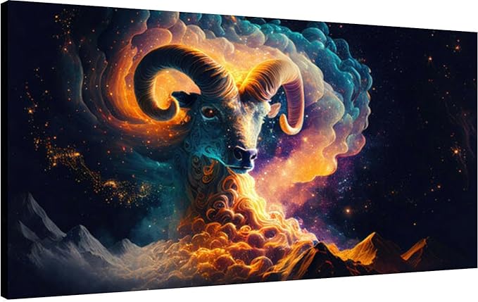 Canvas Wall Art for Living Room Bedroom Aries Zodiac Sign Horoscope Symbol Magic Astrology Aries Fantastic Big Large Wall Art Decor Framed Painting Wall Pictures Prints Artwork Office - Aries Canvas for men