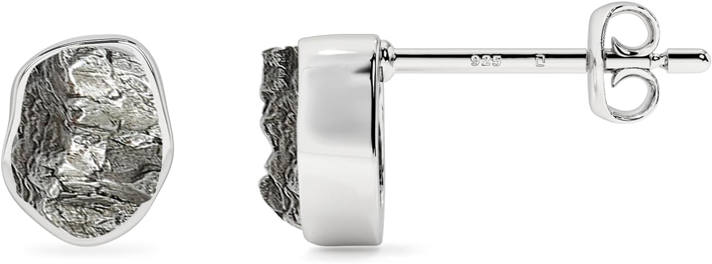 Natural Raw Gemstones Stud Earrings for Women in Sterling Silver, Birthstone Jewelry Gifts for Her Birthday, Anniversary, Graduation (Bezel-Set, 6x4mm) - Aries Earrings for men