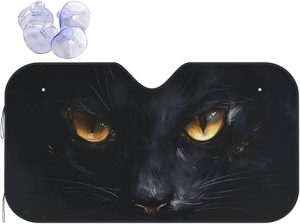 Black Evil Cat Gold Eyes Windshield Sun Shade, Front Window Sunshade Cover Sun Visor Shield Foldable Uv Ray Reflector for Car SUV Truck - Aries Car Ornament for men