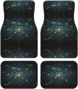 Crystal velvet car mats | Easy to Clean | Universal Fit for All Cars | Black Trim | Set of 4 | Ideal Car Accessories for Women Zodiac Constellation Space Printed - Virgo Car Floor Mat for men