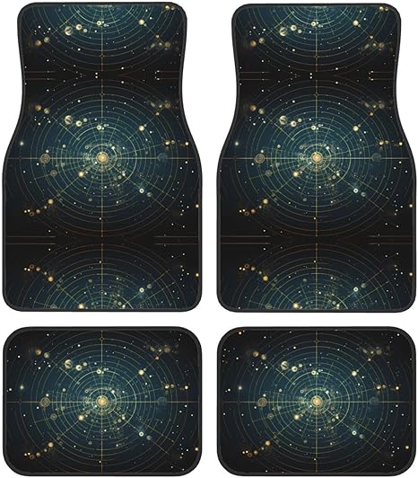 Crystal velvet car mats | Easy to Clean | Universal Fit for All Cars | Black Trim | Set of 4 | Ideal Car Accessories for Women Zodiac Constellation Space Printed - Virgo Car Floor Mat for men