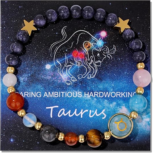Zodiac Bracelets for Women Men,12 Constellations Healing Crystal Stone Beads Bracelet Birthday Zodiac Gifts Horoscope Spiritual Jewelry Bracelet Gifts - Taurus Products for men