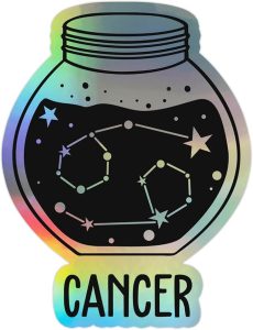 Cancer Zodiac Sign Sticker, Laptop Water Bottle Tumbler Car Truck Bumper Helmet Tablet Phone Gift Wall Window Sticker (5 Inches (XLarge), Holographic) - Cancer Car Accessories for men