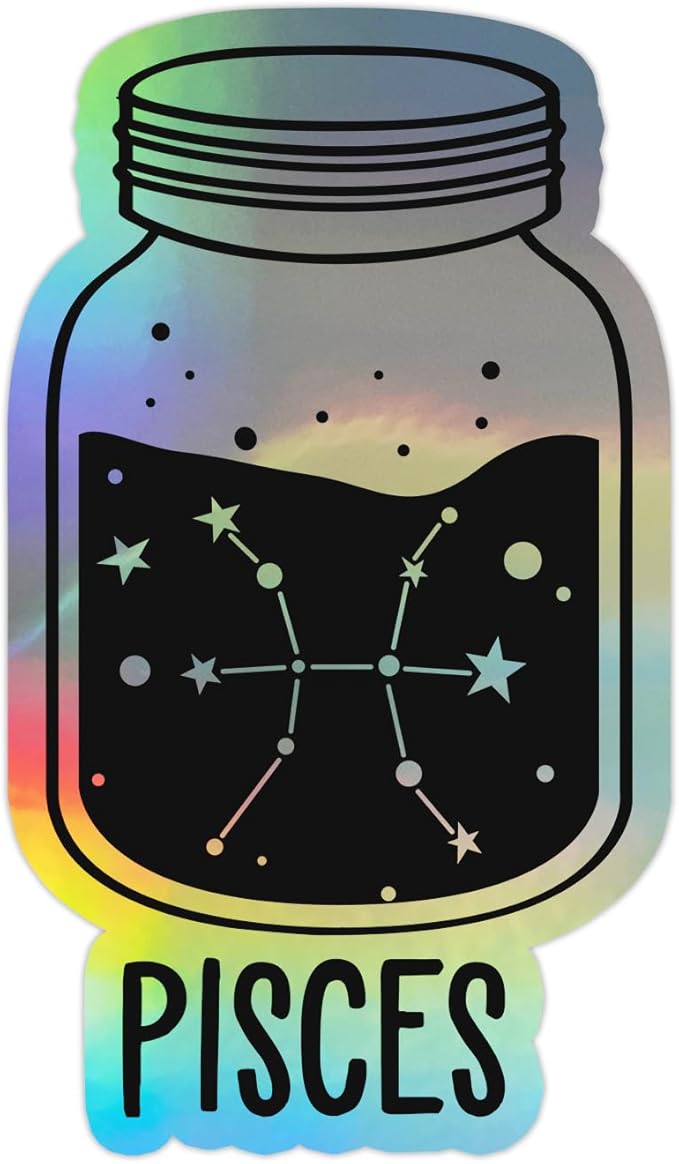 Pisces Zodiac Sign Astrology Sticker, Laptop Water Bottle Tumbler Car Truck Bumper Helmet Tablet Phone Gift Wall Window Sticker (3 Inches (Medium), Holographic) - Pisces Car Accessories for men