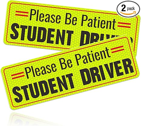 2 PCS Magnetic Car Stickers, Student Driver Magnetic Reflective Patient Signs Stickers, New Drivers Driving Bumper Magnet Stickers for Safety Warning, Car Accessories (Style 5) - Aries Sticker for men