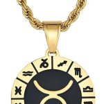Twelve Zodiac Necklace 23MM Constellation Pendant Golden Stainless Steel Horoscope Astrology Pendant Necklaces Lucky Jewelry for Women Men - Taurus Products for men