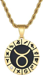 Twelve Zodiac Necklace 23MM Constellation Pendant Golden Stainless Steel Horoscope Astrology Pendant Necklaces Lucky Jewelry for Women Men - Taurus Products for men