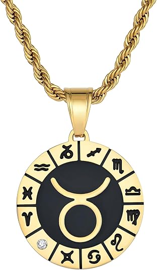 Twelve Zodiac Necklace 23MM Constellation Pendant Golden Stainless Steel Horoscope Astrology Pendant Necklaces Lucky Jewelry for Women Men - Taurus Products for men