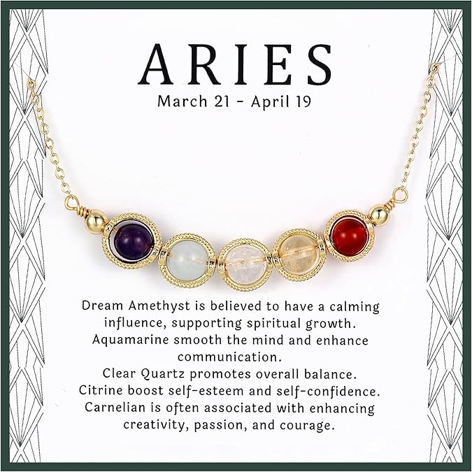Zodiac Necklaces for Women, Natural Healing Crystal Zodiac Necklace Gifts Handmade Gemstone Beads Choker Necklace for Women Spiritual Astrology Jewelry Birthday Gifts - Aries Earrings for men