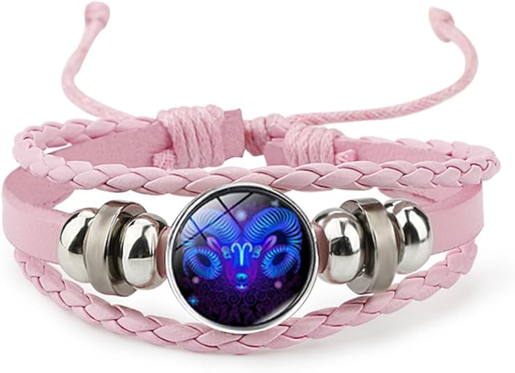 Pink Pink Twelve zodiac spirit bracelet adjustable Twelve zodiac leather bracelet jewelry accessories for zodiac enthusiasts - Aries Bracelet for men