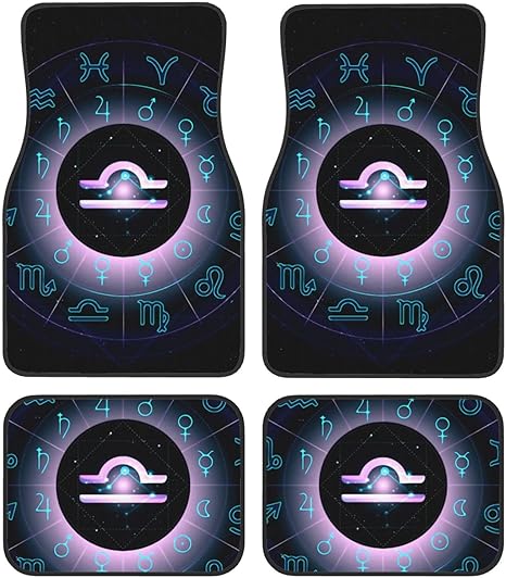 Funny Zodiac Signs Four-Piece Car Front and Rear Mats, Washable Crystal Velvet Universal Car Mats Suitable for Cars, SUV, Trucks, Sedans - Virgo Car Floor Mat for men