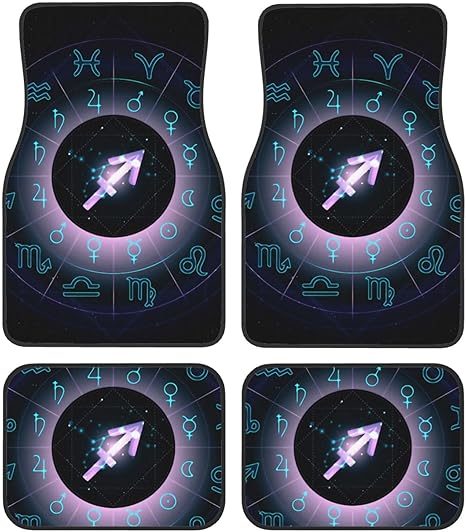 Funny Sagittarius Four-Piece Car Front and Rear Mats, Washable Crystal Velvet Universal Car Mats Suitable for Cars, SUV, Trucks, Sedans, Black - Virgo Car Floor Mat for men