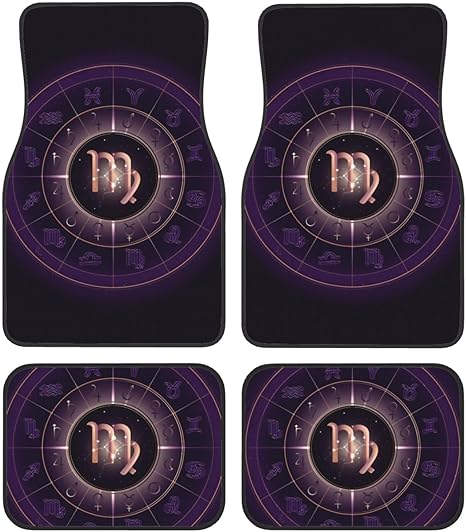 Funny Virgo Four-Piece Car Front and Rear Mats, Washable Crystal Velvet Universal Car Mats Suitable for Cars, SUV, Trucks, Sedans - Virgo Car Floor Mat for men