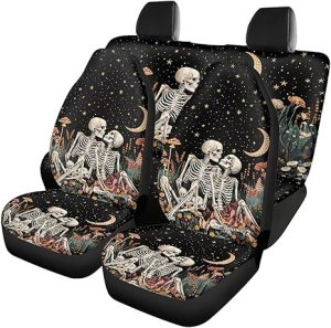 Skull Mushroom Print Car Seat Cover Full Set of 4, Moon Star Print Universal Front and Rear Bench Back Seat Cover for Cars Truck SUV, All Weather Protector, Auto Interior Accessories - Scorpio Car Seat Cover for men